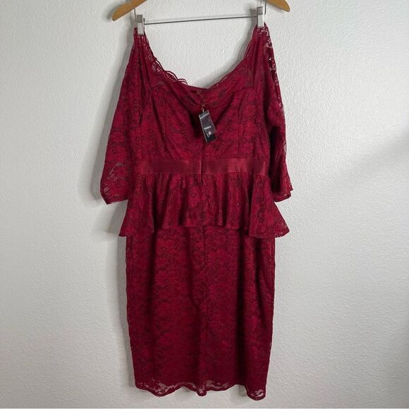 Torrid Red Lace Off The Shoulder Peplum Shift Dress Size 16 - Picture 5 of 5